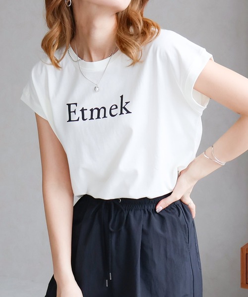 Social GIRL（ソーシャルガール）の「フレンチスリーブTシャツ（Tシャツ/カットソー・レディース・ブラック/オフホワイト/モカ/グレイッシュベージュ/チャコール/テラコッタ/グリーン/ピンク/ホワイト系その他/ブラック系その他/ライトグレー/ブルーパープル/ベージュ・M）」の2枚目の写真