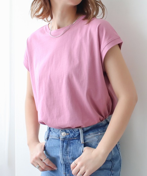 Social GIRL（ソーシャルガール）の「フレンチスリーブTシャツ（Tシャツ/カットソー・レディース・ブラック/オフホワイト/モカ/グレイッシュベージュ/チャコール/テラコッタ/グリーン/ピンク/ホワイト系その他/ブラック系その他/ライトグレー/ブルーパープル/ベージュ・M）」の13枚目の写真