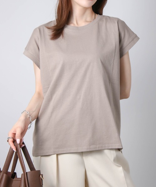 Social GIRL（ソーシャルガール）の「フレンチスリーブTシャツ（Tシャツ/カットソー・レディース・ブラック/オフホワイト/モカ/グレイッシュベージュ/チャコール/テラコッタ/グリーン/ピンク/ホワイト系その他/ブラック系その他/ライトグレー/ブルーパープル/ベージュ・M）」の10枚目の写真