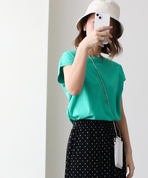 Social GIRL（ソーシャルガール）の「フレンチスリーブTシャツ（Tシャツ/カットソー・レディース・ブラック/オフホワイト/モカ/グレイッシュベージュ/チャコール/テラコッタ/グリーン/ピンク/ホワイト系その他/ブラック系その他/ライトグレー/ブルーパープル/ベージュ・M）」の11枚目の写真