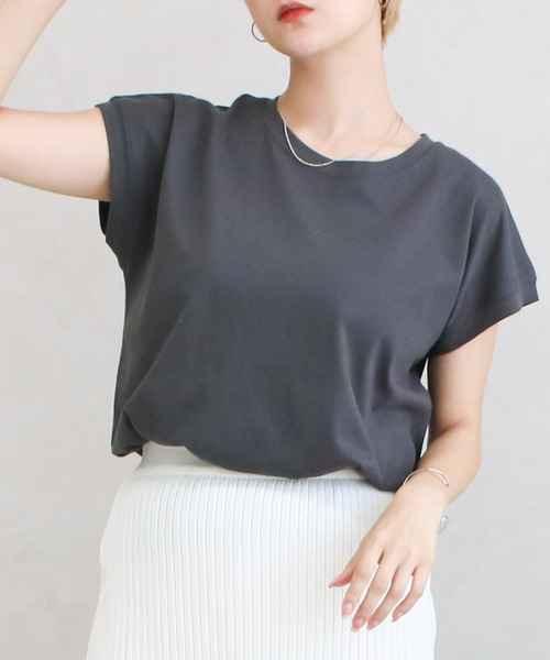 Social GIRL（ソーシャルガール）の「フレンチスリーブTシャツ（Tシャツ/カットソー・レディース・ブラック/オフホワイト/モカ/グレイッシュベージュ/チャコール/テラコッタ/グリーン/ピンク/ホワイト系その他/ブラック系その他/ライトグレー/ブルーパープル/ベージュ・M）」の6枚目の写真