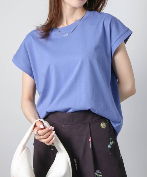 Social GIRL（ソーシャルガール）の「フレンチスリーブTシャツ（Tシャツ/カットソー・レディース・ブラック/オフホワイト/モカ/グレイッシュベージュ/チャコール/テラコッタ/グリーン/ピンク/ホワイト系その他/ブラック系その他/ライトグレー/ブルーパープル/ベージュ・M）」の12枚目の写真