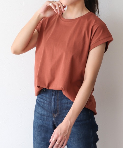 Social GIRL（ソーシャルガール）の「フレンチスリーブTシャツ（Tシャツ/カットソー・レディース・ブラック/オフホワイト/モカ/グレイッシュベージュ/チャコール/テラコッタ/グリーン/ピンク/ホワイト系その他/ブラック系その他/ライトグレー/ブルーパープル/ベージュ・M）」の8枚目の写真