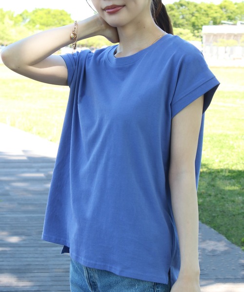 Social GIRL（ソーシャルガール）の「フレンチスリーブTシャツ（Tシャツ/カットソー・レディース・ブラック/オフホワイト/モカ/グレイッシュベージュ/チャコール/テラコッタ/グリーン/ピンク/ホワイト系その他/ブラック系その他/ライトグレー/ブルーパープル/ベージュ・M）」の18枚目の写真