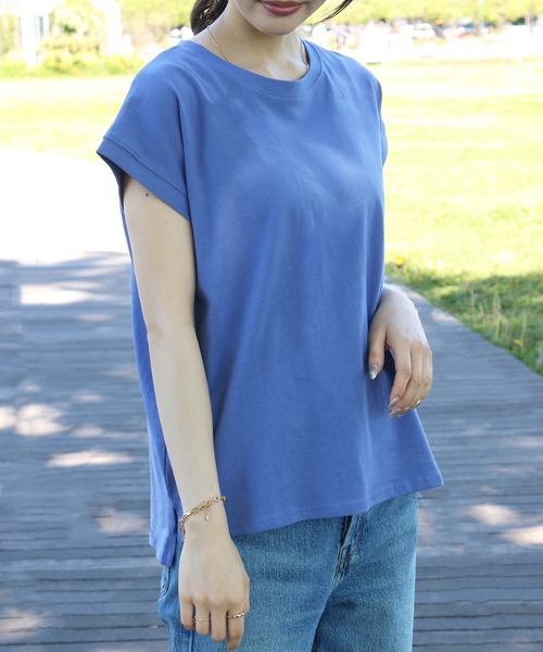 Social GIRL（ソーシャルガール）の「フレンチスリーブTシャツ（Tシャツ/カットソー・レディース・ブラック/オフホワイト/モカ/グレイッシュベージュ/チャコール/テラコッタ/グリーン/ピンク/ホワイト系その他/ブラック系その他/ライトグレー/ブルーパープル/ベージュ・M）」の20枚目の写真