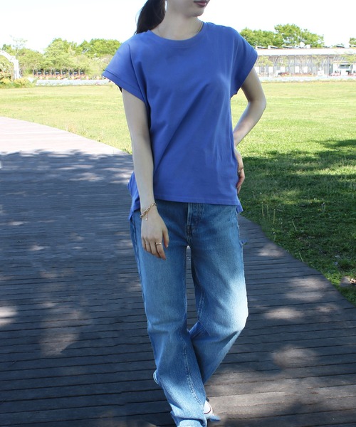 Social GIRL（ソーシャルガール）の「フレンチスリーブTシャツ（Tシャツ/カットソー・レディース・ブラック/オフホワイト/モカ/グレイッシュベージュ/チャコール/テラコッタ/グリーン/ピンク/ホワイト系その他/ブラック系その他/ライトグレー/ブルーパープル/ベージュ・M）」の22枚目の写真