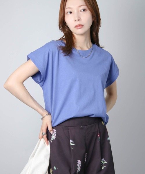 Social GIRL（ソーシャルガール）の「フレンチスリーブTシャツ（Tシャツ/カットソー・レディース・ブラック/オフホワイト/モカ/グレイッシュベージュ/チャコール/テラコッタ/グリーン/ピンク/ホワイト系その他/ブラック系その他/ライトグレー/ブルーパープル/ベージュ・M）」の14枚目の写真