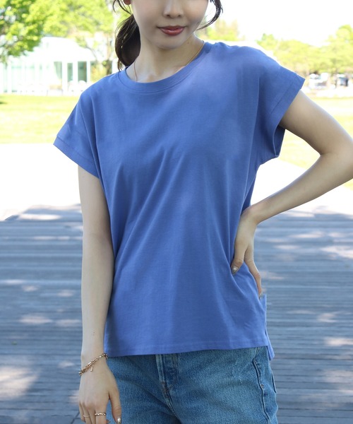 Social GIRL（ソーシャルガール）の「フレンチスリーブTシャツ（Tシャツ/カットソー・レディース・ブラック/オフホワイト/モカ/グレイッシュベージュ/チャコール/テラコッタ/グリーン/ピンク/ホワイト系その他/ブラック系その他/ライトグレー/ブルーパープル/ベージュ・M）」の21枚目の写真