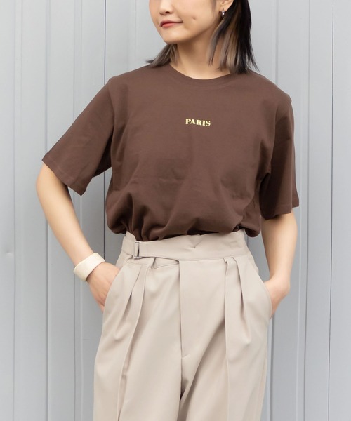 me+em select（ミームセレクト）の「PARIS logo Tee（Tシャツ/カットソー・レディース・アイボリー/ブラウン/ピンク/ミント・FREE）」の4枚目の写真