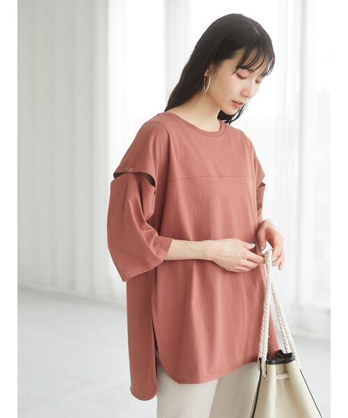 Sugar spoon（シュガースプーン）の「・SUGAR SPOON　ソデボタンビックチュニック＊（Tシャツ/カットソー・レディース・チャコールグレー/オフホワイト/グレイッシュベージュ/テラコッタ・FREE）」の5枚目の写真