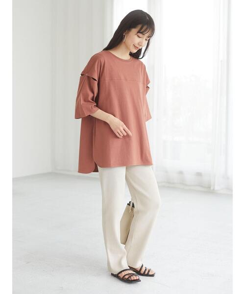 Sugar spoon（シュガースプーン）の「・SUGAR SPOON　ソデボタンビックチュニック＊（Tシャツ/カットソー・レディース・チャコールグレー/オフホワイト/グレイッシュベージュ/テラコッタ・FREE）」の6枚目の写真