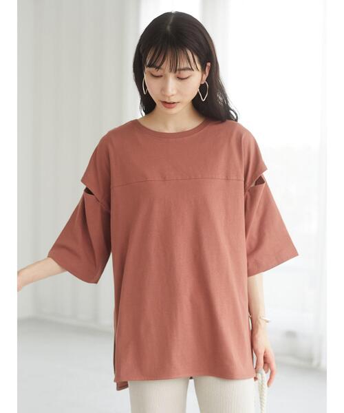 Sugar spoon（シュガースプーン）の「・SUGAR SPOON　ソデボタンビックチュニック＊（Tシャツ/カットソー・レディース・チャコールグレー/オフホワイト/グレイッシュベージュ/テラコッタ・FREE）」の9枚目の写真