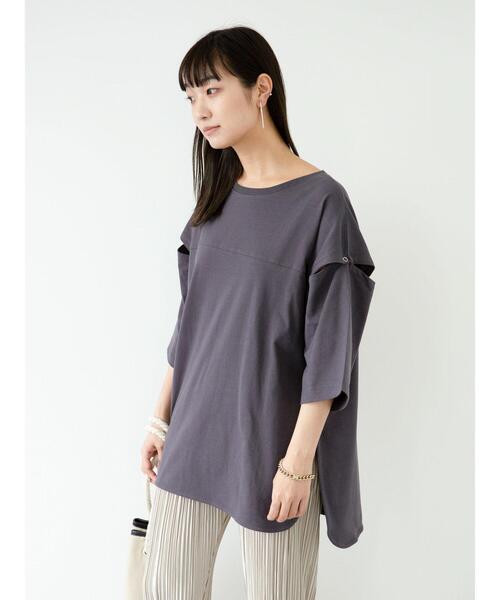 Sugar spoon（シュガースプーン）の「・SUGAR SPOON　ソデボタンビックチュニック＊（Tシャツ/カットソー・レディース・チャコールグレー/オフホワイト/グレイッシュベージュ/テラコッタ・FREE）」の17枚目の写真