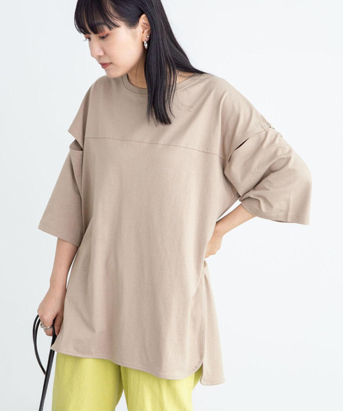 Sugar spoon（シュガースプーン）の「・SUGAR SPOON　ソデボタンビックチュニック＊（Tシャツ/カットソー・レディース・チャコールグレー/オフホワイト/グレイッシュベージュ/テラコッタ・FREE）」の4枚目の写真