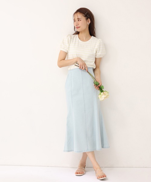 one after another NICE CLAUP（ワンアフターアナザーナイスクラップ）の「ステッチマーメイドデニムスカート（デニムスカート・レディース・アイボリー/サックスブルー/ネイビー/ブルー・FREE）」の8枚目の写真