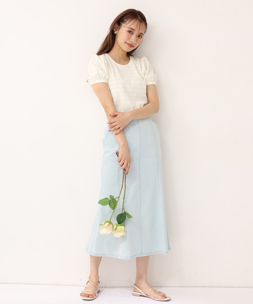 one after another NICE CLAUP（ワンアフターアナザーナイスクラップ）の「ステッチマーメイドデニムスカート（デニムスカート・レディース・アイボリー/サックスブルー/ネイビー/ブルー・FREE）」の7枚目の写真