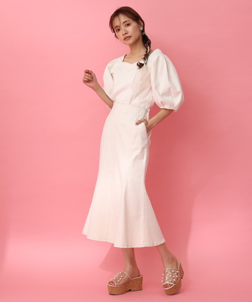 one after another NICE CLAUP（ワンアフターアナザーナイスクラップ）の「ステッチマーメイドデニムスカート（デニムスカート・レディース・アイボリー/サックスブルー/ネイビー/ブルー・FREE）」の16枚目の写真