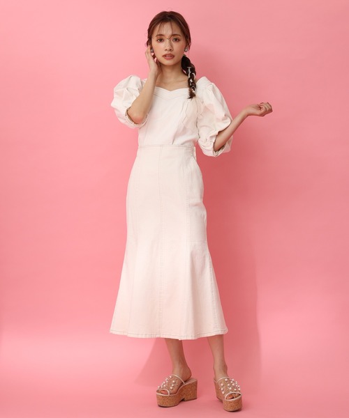 one after another NICE CLAUP（ワンアフターアナザーナイスクラップ）の「ステッチマーメイドデニムスカート（デニムスカート・レディース・アイボリー/サックスブルー/ネイビー/ブルー・FREE）」の17枚目の写真