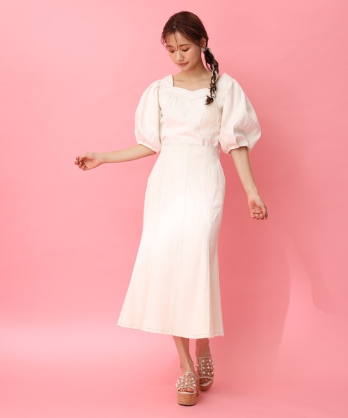 one after another NICE CLAUP（ワンアフターアナザーナイスクラップ）の「ステッチマーメイドデニムスカート（デニムスカート・レディース・アイボリー/サックスブルー/ネイビー/ブルー・FREE）」の19枚目の写真