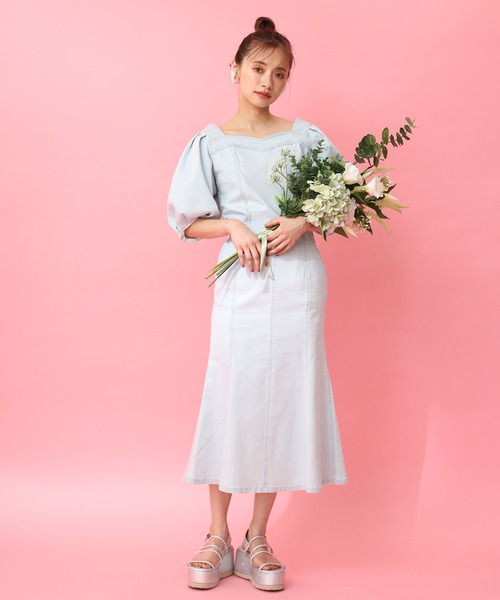 one after another NICE CLAUP（ワンアフターアナザーナイスクラップ）の「ステッチマーメイドデニムスカート（デニムスカート・レディース・アイボリー/サックスブルー/ネイビー/ブルー・FREE）」の10枚目の写真