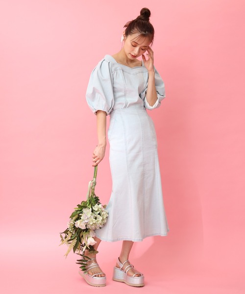 one after another NICE CLAUP（ワンアフターアナザーナイスクラップ）の「ステッチマーメイドデニムスカート（デニムスカート・レディース・アイボリー/サックスブルー/ネイビー/ブルー・FREE）」の12枚目の写真