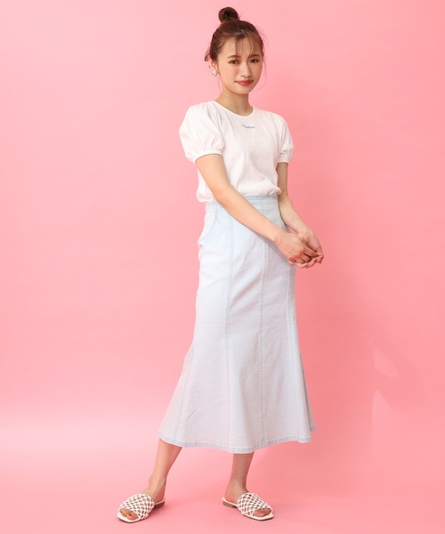 one after another NICE CLAUP（ワンアフターアナザーナイスクラップ）の「ステッチマーメイドデニムスカート（デニムスカート・レディース・アイボリー/サックスブルー/ネイビー/ブルー・FREE）」の13枚目の写真