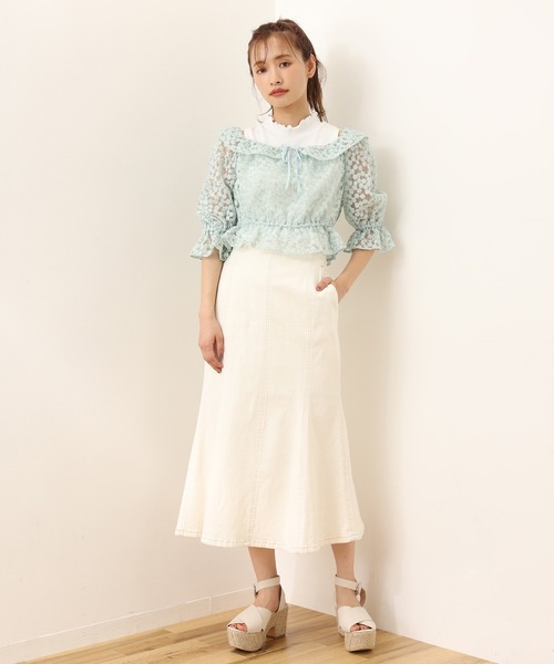 one after another NICE CLAUP（ワンアフターアナザーナイスクラップ）の「ステッチマーメイドデニムスカート（デニムスカート・レディース・アイボリー/サックスブルー/ネイビー/ブルー・FREE）」の21枚目の写真