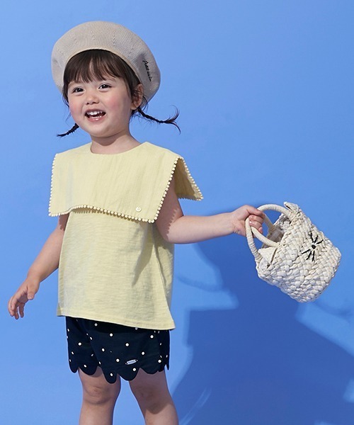 petit main(プティマイン)の「セーラー衿ノースリーブTシャツ(Tシャツ/カットソー・キッズ・キナリ/ネイビー/イエロー・110cm/80cm/100cm/130cm/120cm/90cm)」の3枚目の写真