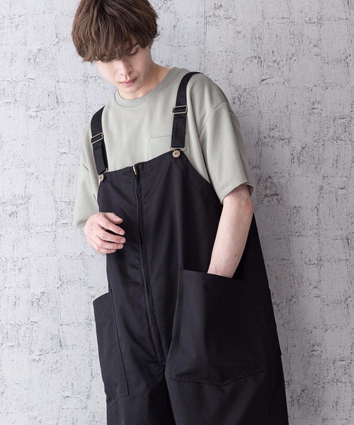 Blue Standard （ブルースタンダード）の「【BLUE STANDARD】ビッグシルエット　ツイルフロントZIPオーバーオール（サロペット/オーバーオール・メンズ・ブラック/ベージュ/オフホワイト/カーキ/ブルー・MEDIUM/LARGE）」の22枚目の写真