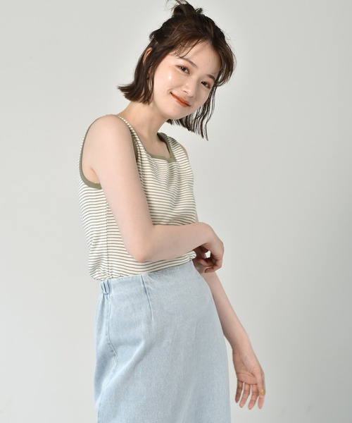 RETRO GIRL（レトロガール）の「テレコボーダータンク（タンクトップ・レディース・オフホワイト/レッド/ライトグリーン/ライトベージュ・FREE）」の2枚目の写真