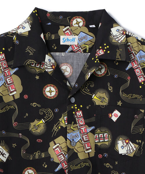 schott（ショット）の「【直営限定】Schott/ショット/HAWAIIAN SHIRT LAS VEGAS/ハワイアンシャツ ラスベガス（シャツ/ブラウス・メンズ・ブラック/ネイビー・MEDIUM/LARGE/X-LARGE/XX-LARGE）」の3枚目の写真