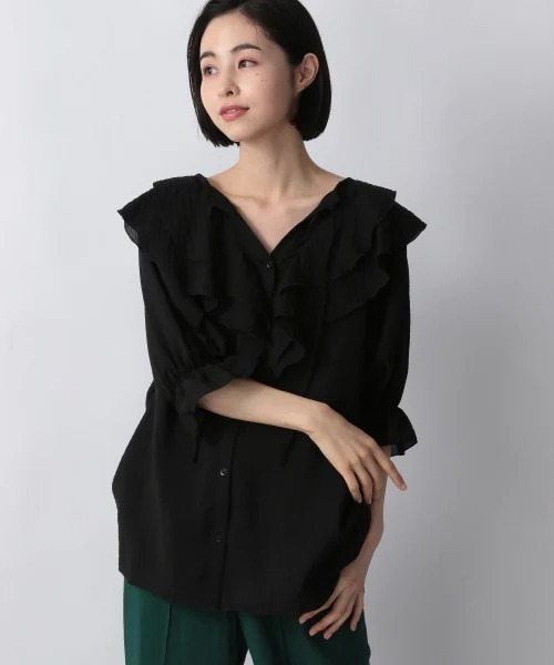 LOWRYS FARM（ローリーズファーム）の「２ＷＡＹスキッパーフリル５Ｓ　956399（シャツ/ブラウス・レディース・ホワイト/ブラック/オレンジ/その他・FREE）」の2枚目の写真