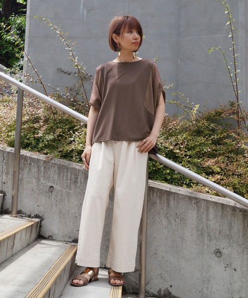 NICOLE white（ニコルホワイト）の「異素材使いドレーププルオーバー（Tシャツ/カットソー・レディース・ライトグレー/ブラック/モカ・FREE）」の16枚目の写真