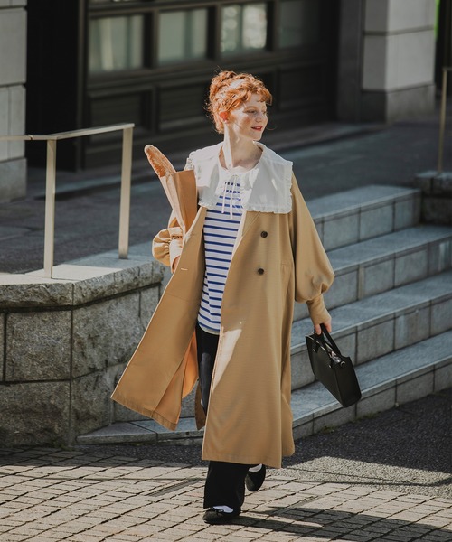 BONLECILL（ボンルシール）の「バックヨークデザイン ボリュームスリーブ トレンチコート（トレンチコート・レディース・ブラック/ベージュ/ブラウン/カーキ/ネイビー/オフホワイト/チャコールグレー・FREE）」の8枚目の写真