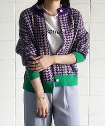 me+em select | PURPLE&GREEN 千鳥格子ニットカーディガン(カーディガン/ボレロ)