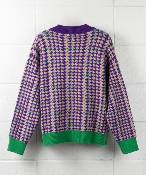 me+em select（ミームセレクト）の「PURPLE＆GREEN 千鳥格子ニットカーディガン（カーディガン/ボレロ・レディース・パープル・FREE）」の3枚目の写真