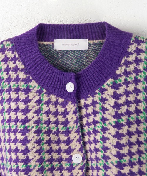 me+em select（ミームセレクト）の「PURPLE＆GREEN 千鳥格子ニットカーディガン（カーディガン/ボレロ・レディース・パープル・FREE）」の2枚目の写真