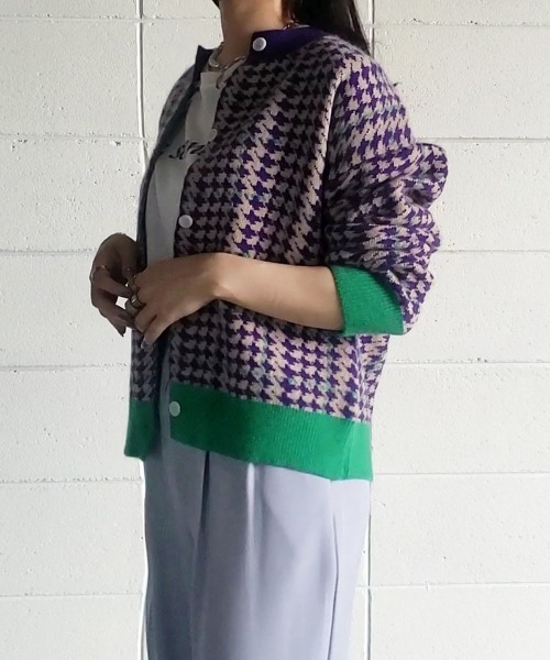 me+em select（ミームセレクト）の「PURPLE＆GREEN 千鳥格子ニットカーディガン（カーディガン/ボレロ・レディース・パープル・FREE）」の14枚目の写真