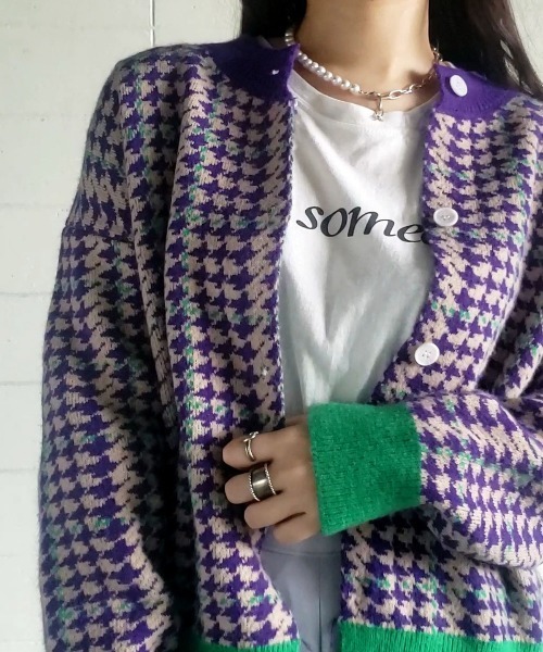 me+em select（ミームセレクト）の「PURPLE＆GREEN 千鳥格子ニットカーディガン（カーディガン/ボレロ・レディース・パープル・FREE）」の18枚目の写真