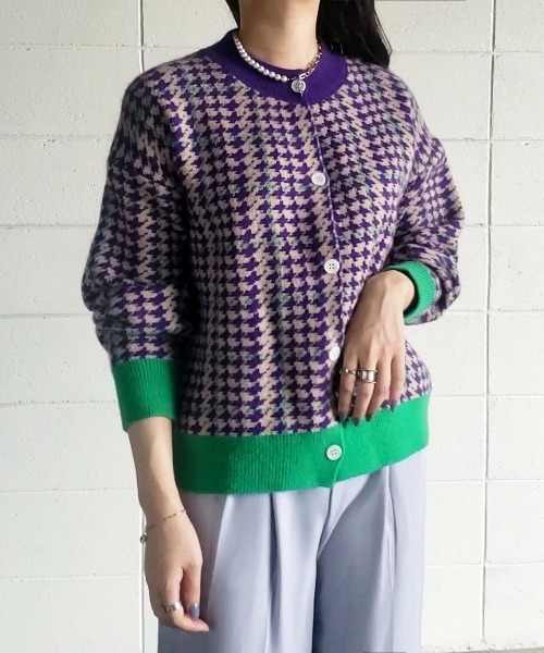 me+em select（ミームセレクト）の「PURPLE＆GREEN 千鳥格子ニットカーディガン（カーディガン/ボレロ・レディース・パープル・FREE）」の10枚目の写真