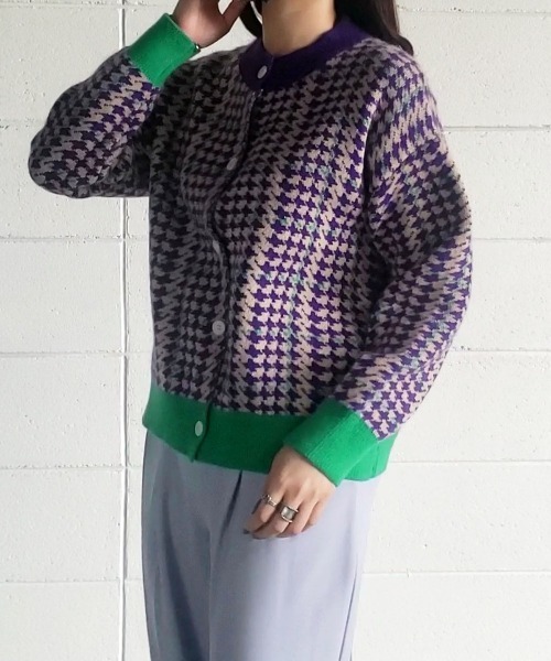 me+em select（ミームセレクト）の「PURPLE＆GREEN 千鳥格子ニットカーディガン（カーディガン/ボレロ・レディース・パープル・FREE）」の11枚目の写真