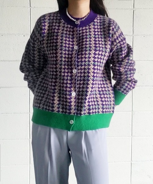 me+em select（ミームセレクト）の「PURPLE＆GREEN 千鳥格子ニットカーディガン（カーディガン/ボレロ・レディース・パープル・FREE）」の12枚目の写真