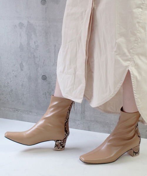 sesenta（セセンタ）の「【sesenta】ストレッチバックファスナーショートブーツ（ブーツ・レディース・ブラック/アイボリー/グリーン/ライトブラウン・S/M/L/LL）」の5枚目の写真