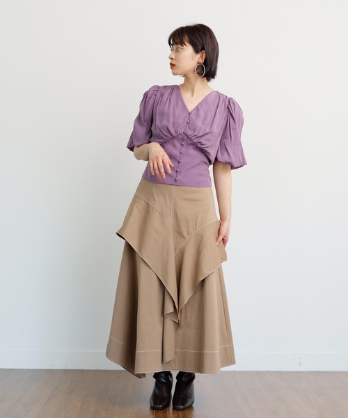 LADYMADE(レディメイド)の「ウエストコルセットバルーンスリーブブラウス(シャツ/ブラウス・レディース・ベージュ/パープル・FREE)」の7枚目の写真