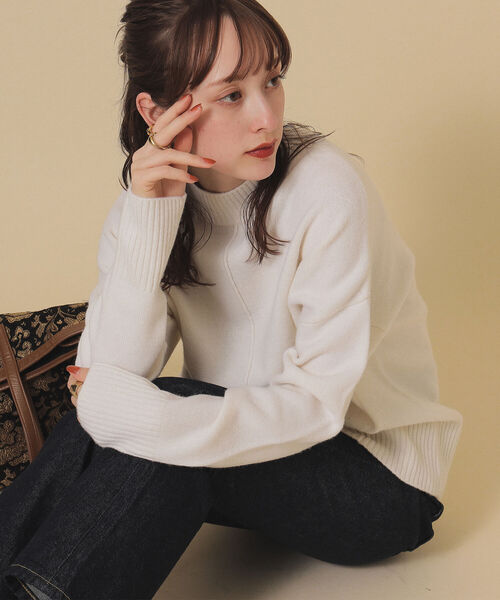 Ray BEAMS（レイビームス）の「Ray BEAMS / センターシーム ハイネック ニット（ニット/セーター・レディース・ダークブラウン/サックスブルー/オフホワイト・ONE SIZE）」の5枚目の写真