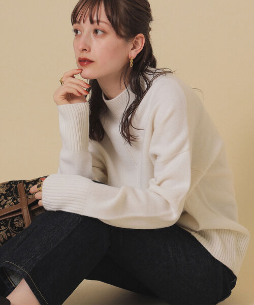 Ray BEAMS（レイビームス）の「Ray BEAMS / センターシーム ハイネック ニット（ニット/セーター・レディース・ダークブラウン/サックスブルー/オフホワイト・ONE SIZE）」の6枚目の写真