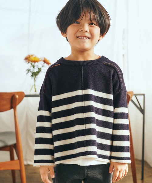 ＆yam（アンドヤム）の「チクチクしない！前後2wayもちもちニットプルオーバー【親子お揃い/リンクコーデ】（ニット/セーター・キッズ・ブラック/ベージュ/グリーン/ホワイト/グレー/ブルー・150-160cm/120-130cm/130-140cm/140-150cm/110-120cm）」の7枚目の写真