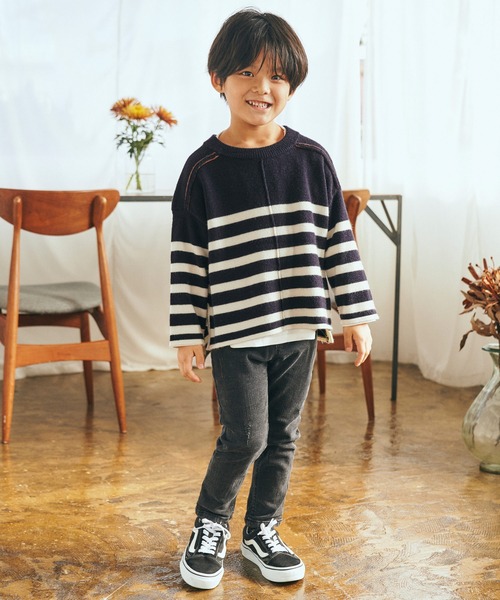 ＆yam（アンドヤム）の「チクチクしない！前後2wayもちもちニットプルオーバー【親子お揃い/リンクコーデ】（ニット/セーター・キッズ・ブラック/ベージュ/グリーン/ホワイト/グレー/ブルー・150-160cm/120-130cm/130-140cm/140-150cm/110-120cm）」の10枚目の写真