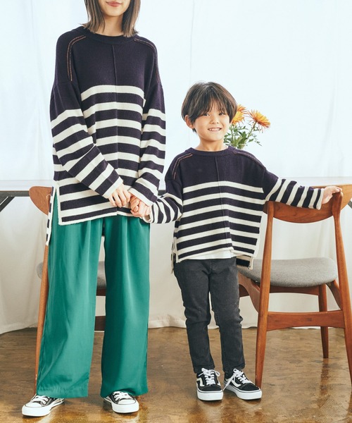 ＆yam（アンドヤム）の「チクチクしない！前後2wayもちもちニットプルオーバー【親子お揃い/リンクコーデ】（ニット/セーター・キッズ・ブラック/ベージュ/グリーン/ホワイト/グレー/ブルー・150-160cm/120-130cm/130-140cm/140-150cm/110-120cm）」の15枚目の写真