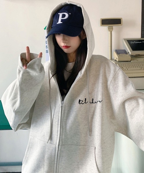 ミニロゴプリント オーバーサイズ 長袖 フーディ スウェット パーカー